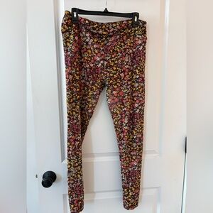 LuLaRoe Floral Leggings with Pink and Yellow Accents